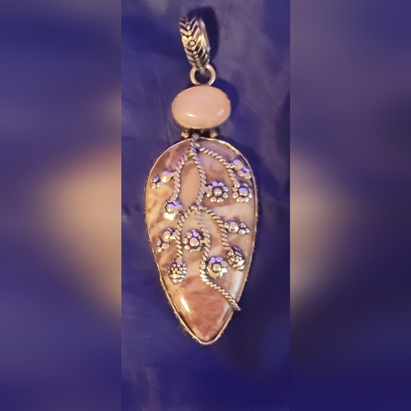 Jewelry - .925 Sterling Silver Rose Quarts 3" Pendant